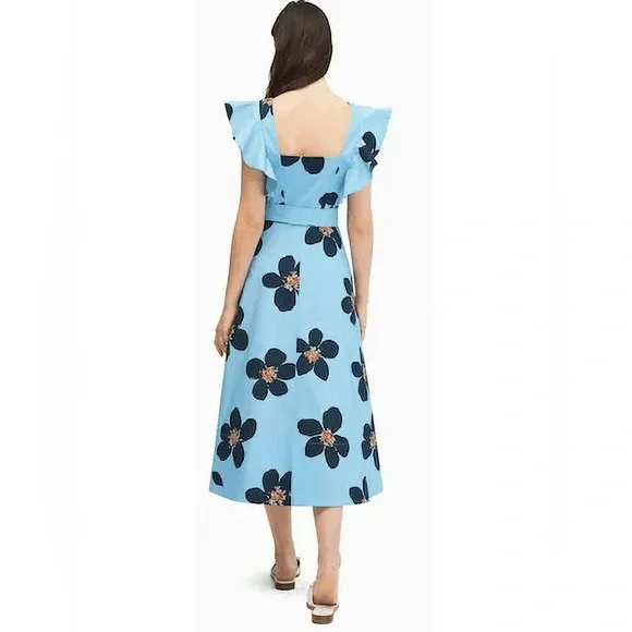 KATE SPADE Grand Flora Poplin Midi Dress - Blue Heron - OUMU1251 - Sz 0 - Picture 2 of 9